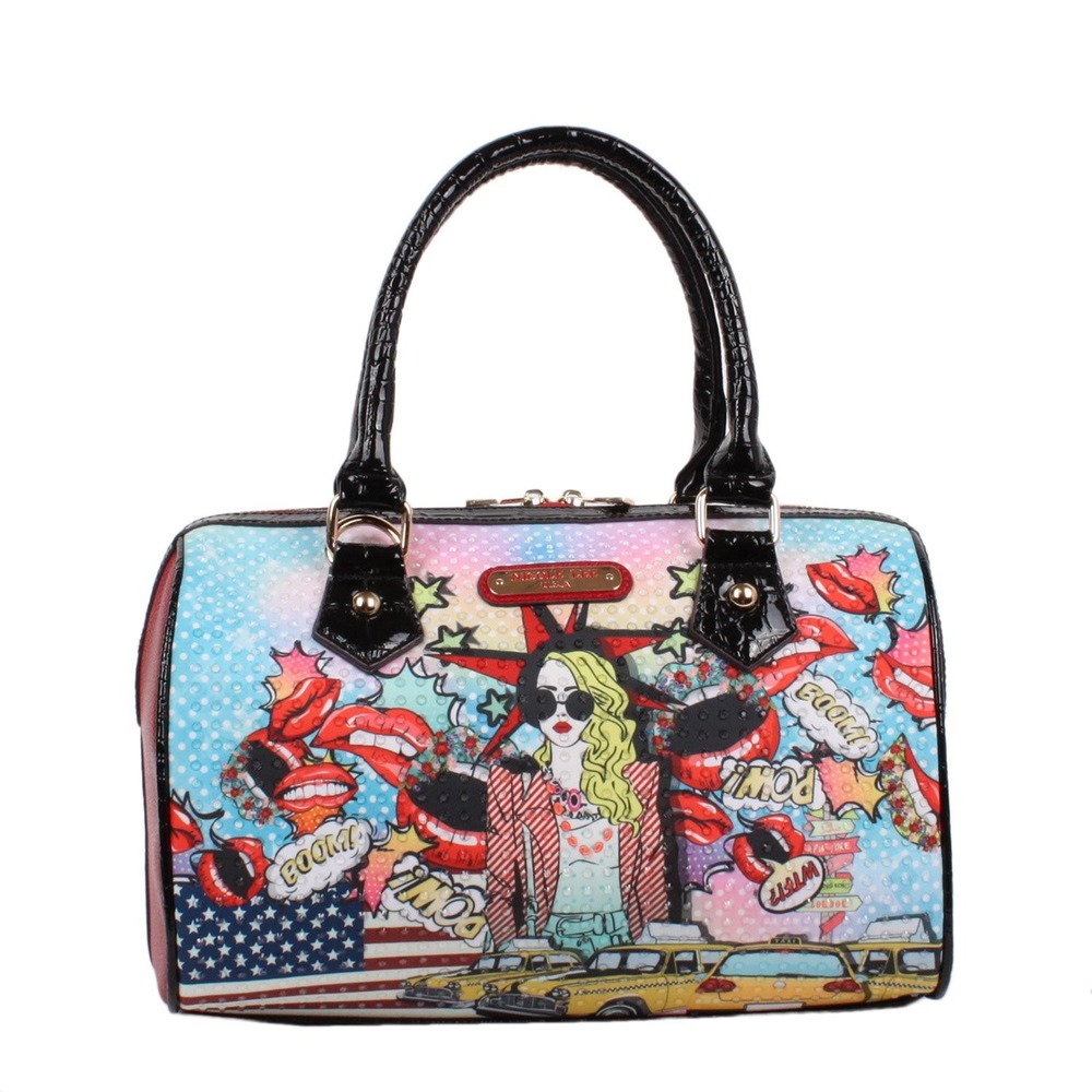 Nicole Lee Pop Girl Print Boston Bag Faux Leather Medium Shoulder Handbag
